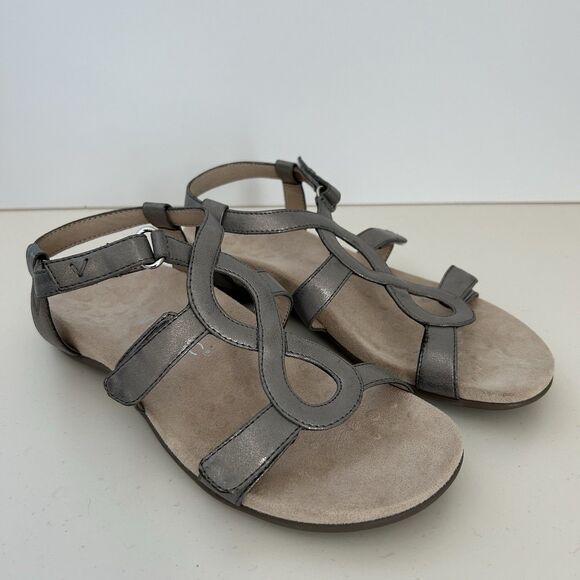 Vionic Jodie Sandals Womens Size 7 Silver Strappy Orthotic Adjustable Comfor - Picture 1 of 11